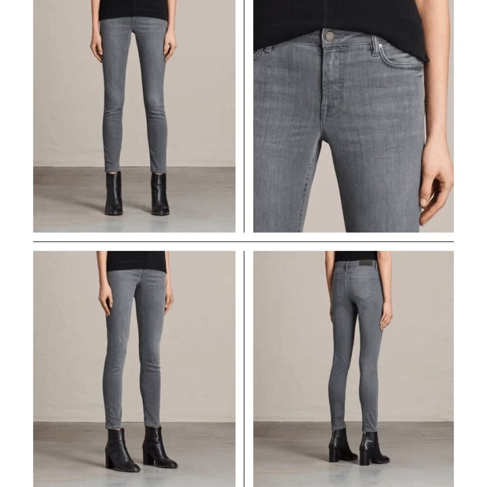 ALL SAINTS‎ Mast Low Rise Skinny Jeans Gray Premium Denim Size 27
